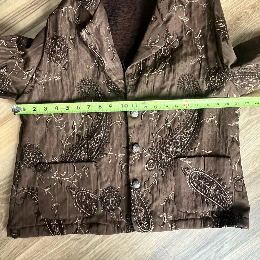 Chico's Womens Size 2 large Brown Paisley Embroidered Jacket Blazer